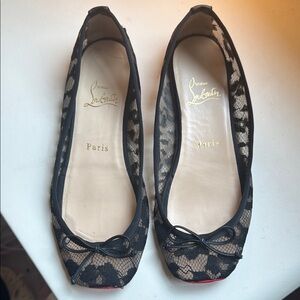 Christian Louboutin Black Flats with Lace Overlay